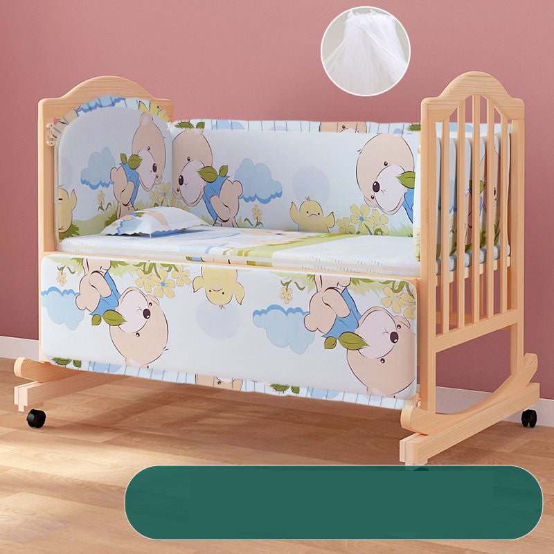 Wood Convertible Baby Crib Nursery Crib with Guardrail and Wheels