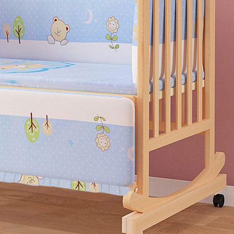 Wood Convertible Baby Crib Nursery Crib with Guardrail and Wheels