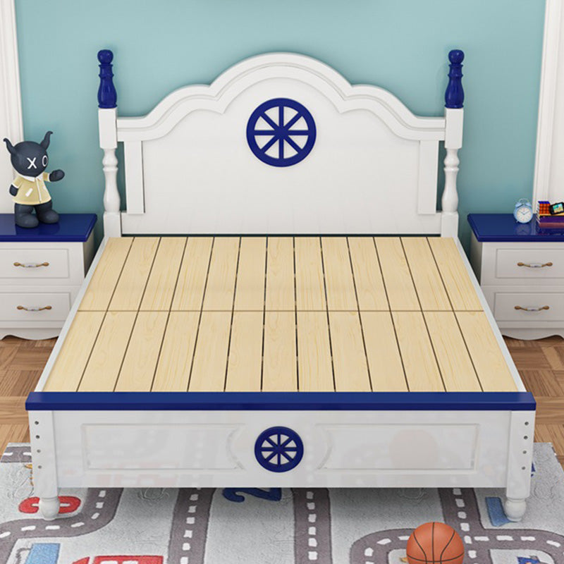 Coastal Style Standard Bed with Panel Headboard in Pine Wood