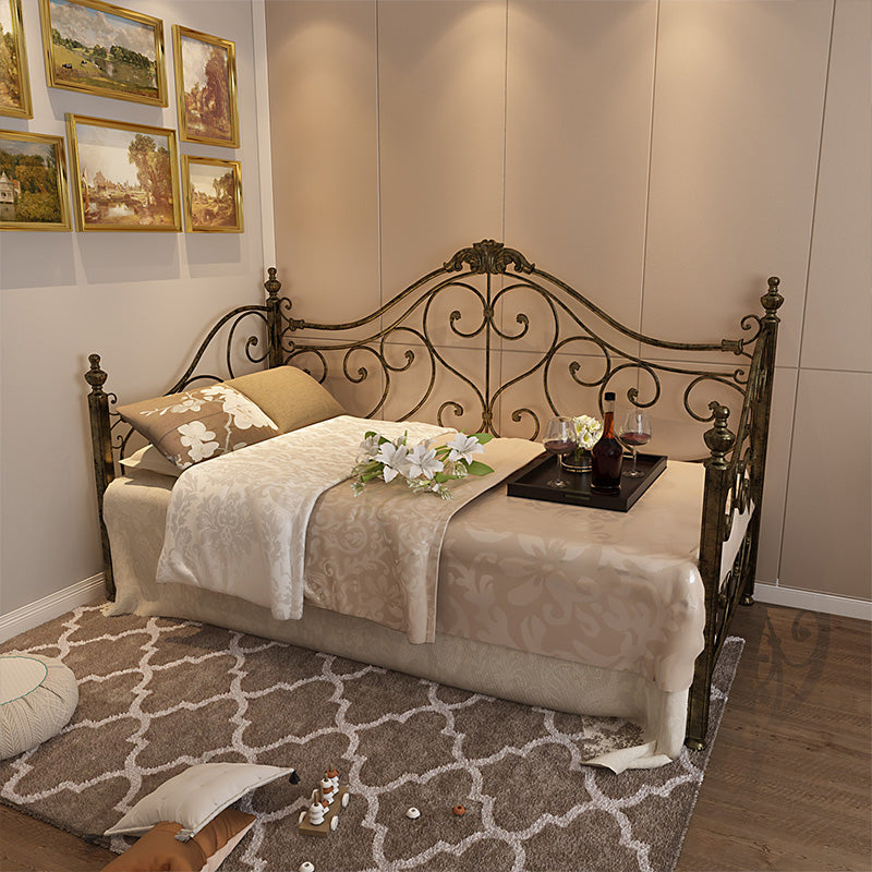 Glam Style Daybed with Headboard and Guardrail in Iron Princess Theme Bed