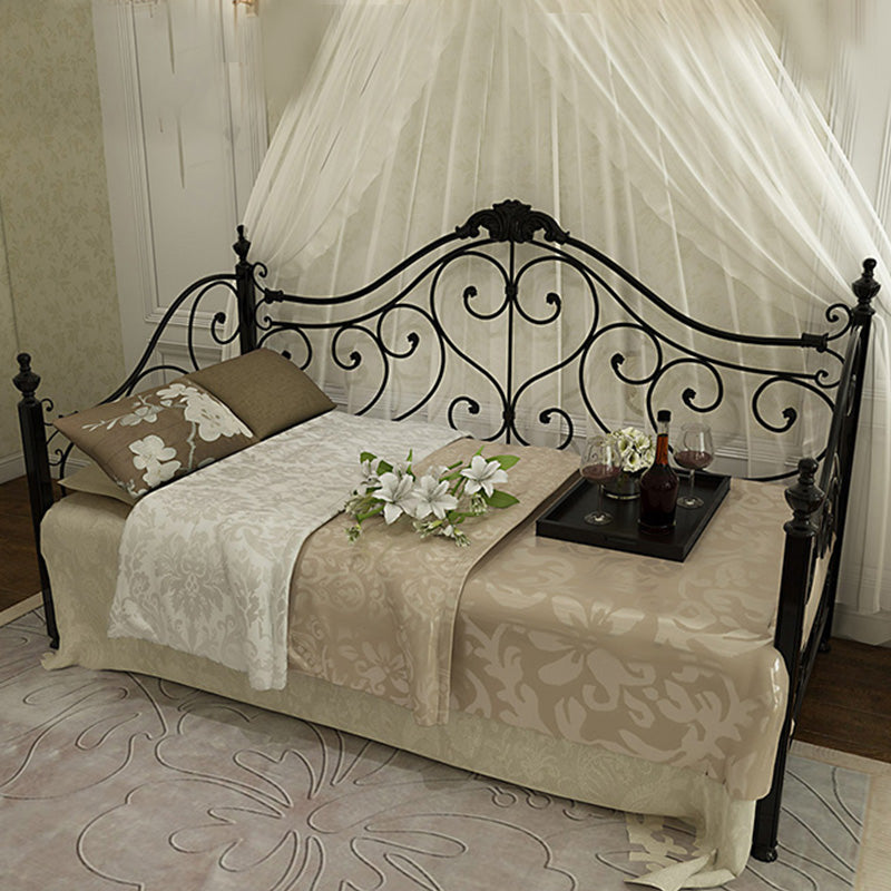 Glam Style Daybed with Headboard and Guardrail in Iron Princess Theme Bed