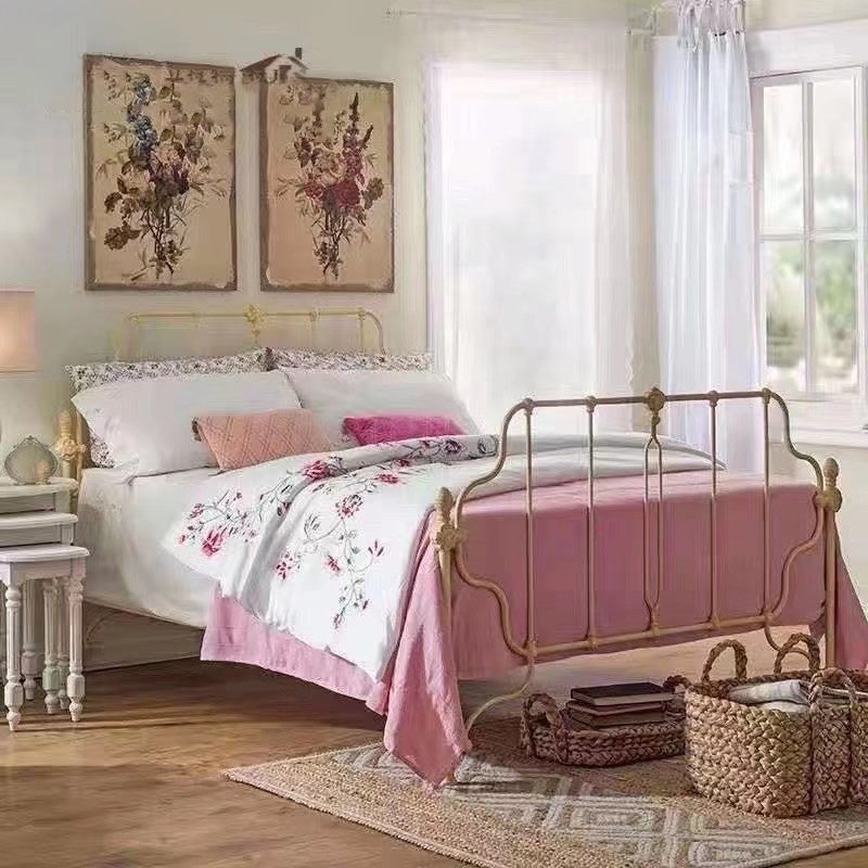 Contemporary Metal Princess Slat Headboard Beige with Footboard Kids Bed