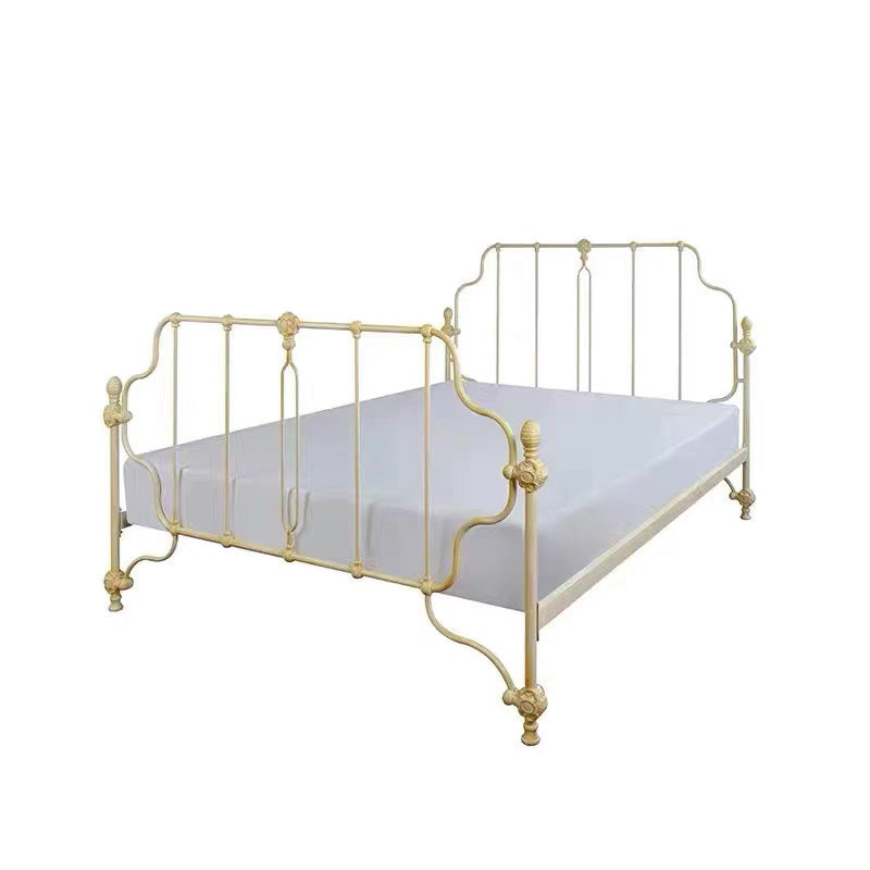 Contemporary Metal Princess Slat Headboard Beige with Footboard Kids Bed