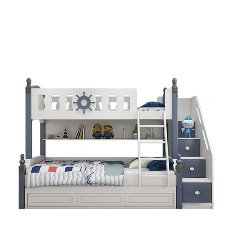 Coastal White Bunk Bed with Storage Shelves in Solid Wood Bed