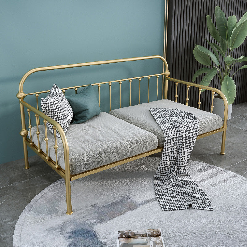 Glam Style Daybed with Rectangle Headboard and Guardrail in Iron