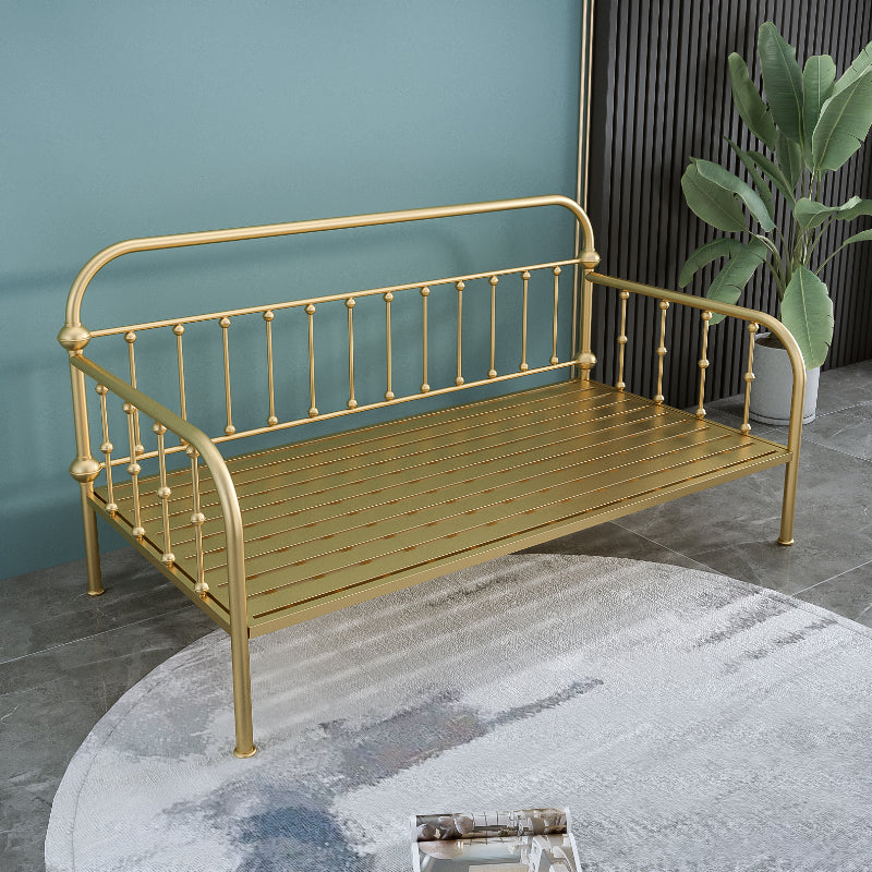 Glam Style Daybed with Rectangle Headboard and Guardrail in Iron