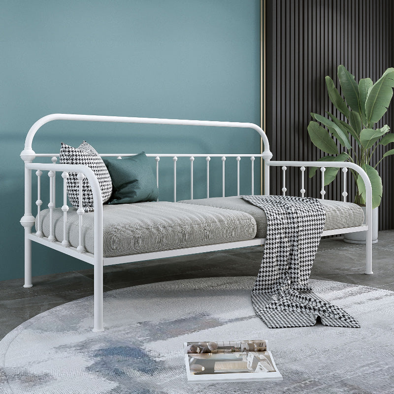 Glam Style Daybed with Rectangle Headboard and Guardrail in Iron