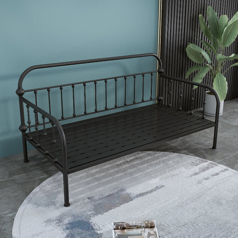 Glam Style Daybed with Rectangle Headboard and Guardrail in Iron