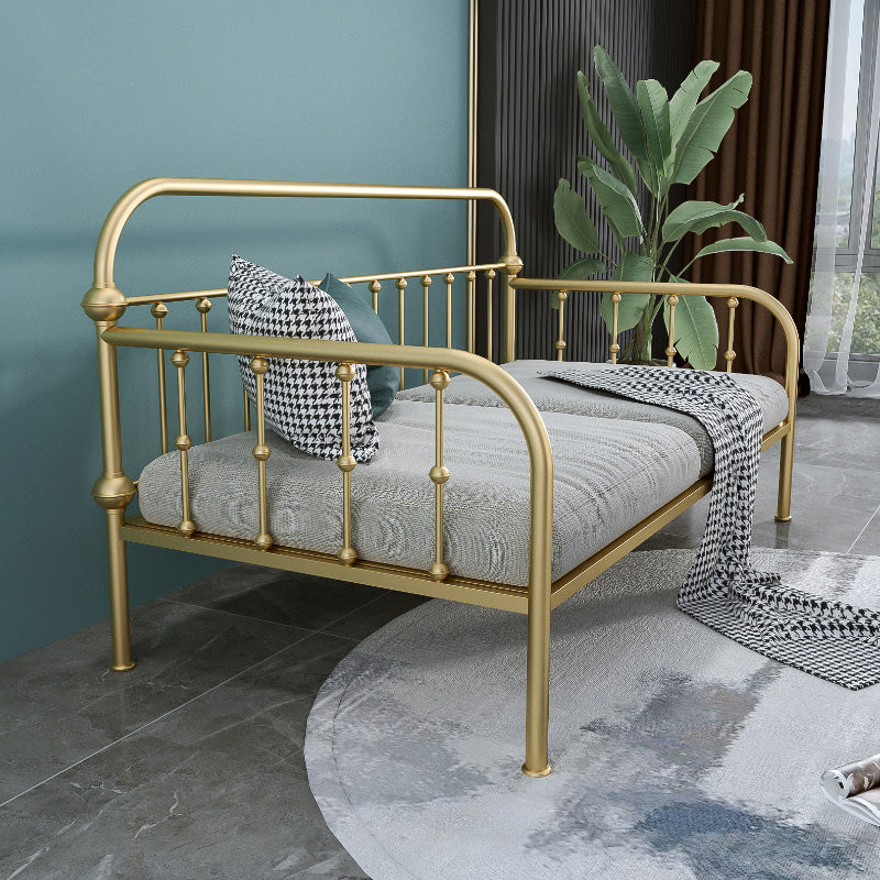 Glam Style Daybed with Rectangle Headboard and Guardrail in Iron