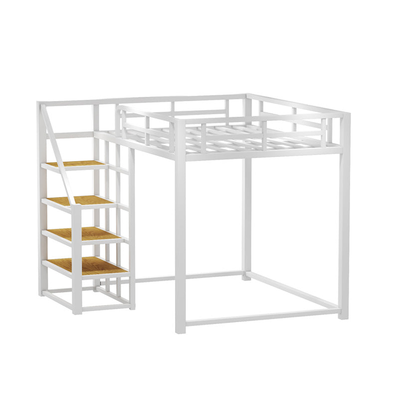 Industrial Loft Bed with Shelves and Guardrail in Iron Black/White Bed