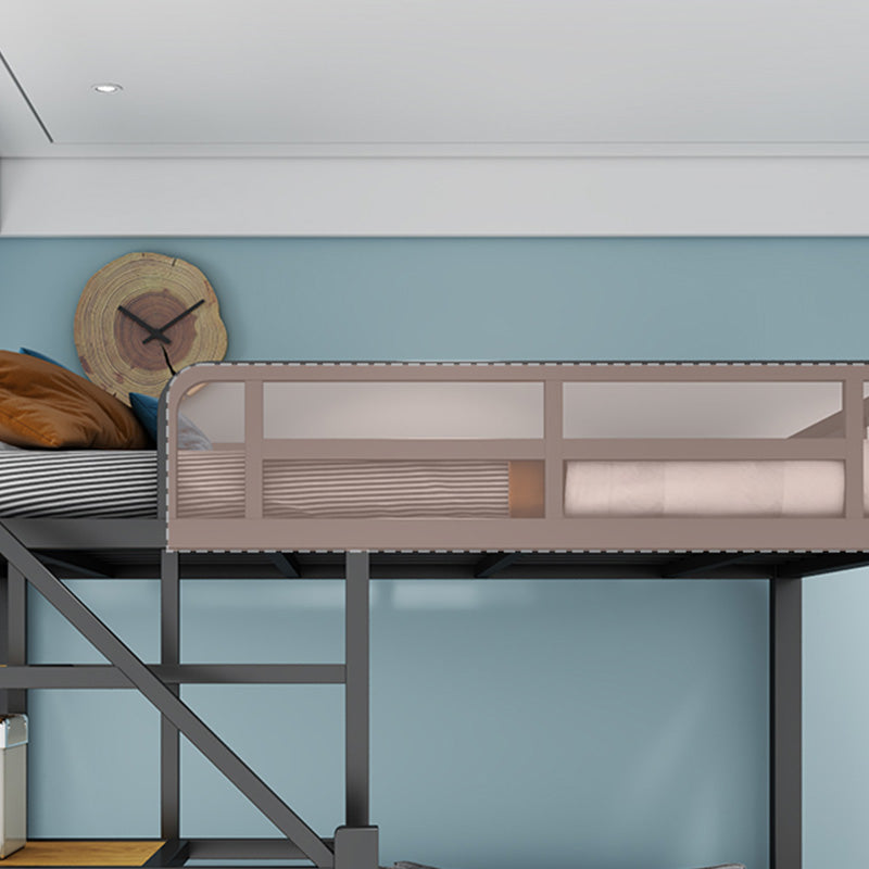 Industrial Loft Bed with Shelves and Guardrail in Iron Black/White Bed