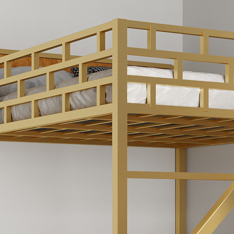 Glam Style Loft Bed in Iron with Shelves and Guardrail Storage Bed