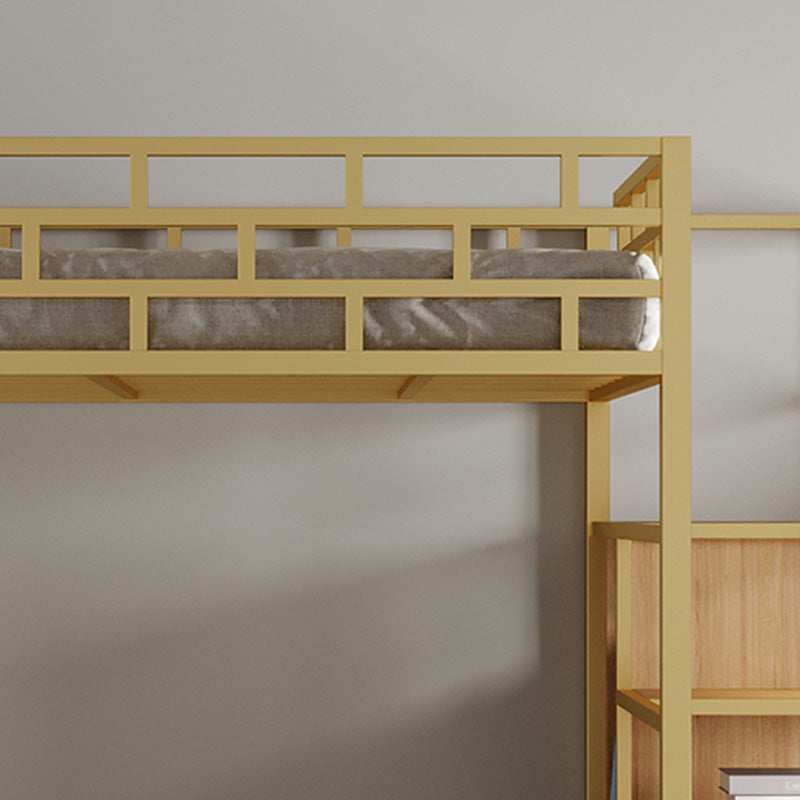 Glam Style Loft Bed in Iron with Shelves and Guardrail Storage Bed