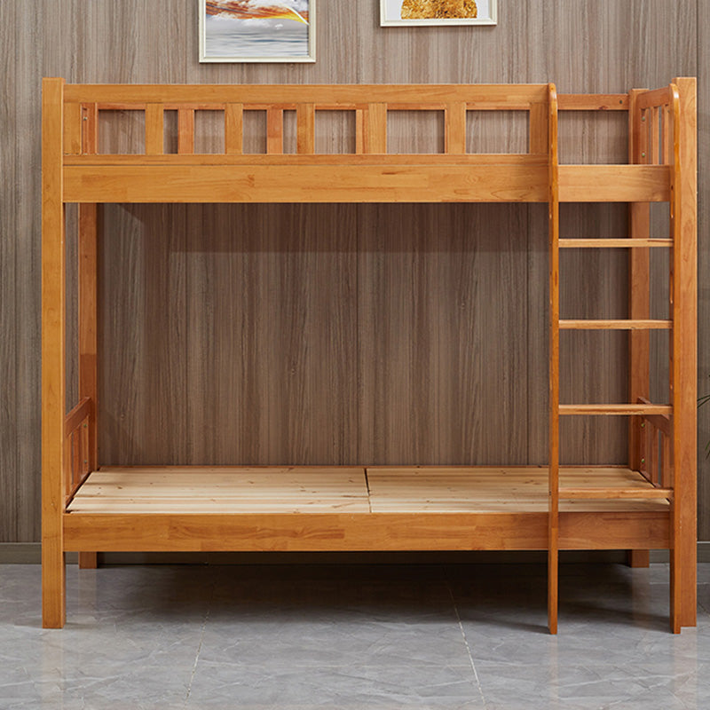 Mid-Century Modern Bunk Bed with Guardrail in Natural Solid Wood