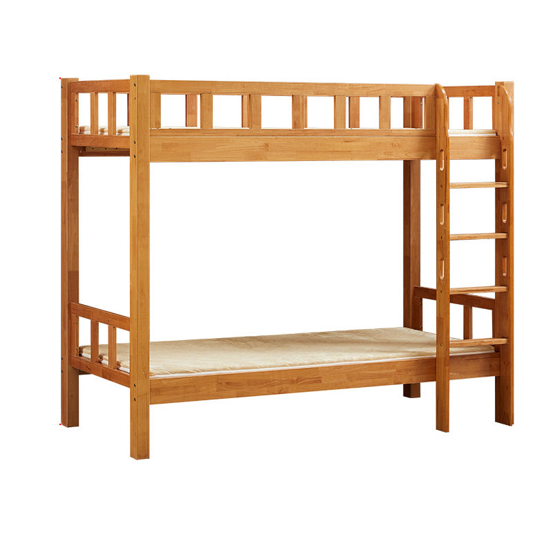 Mid-Century Modern Bunk Bed with Guardrail in Natural Solid Wood