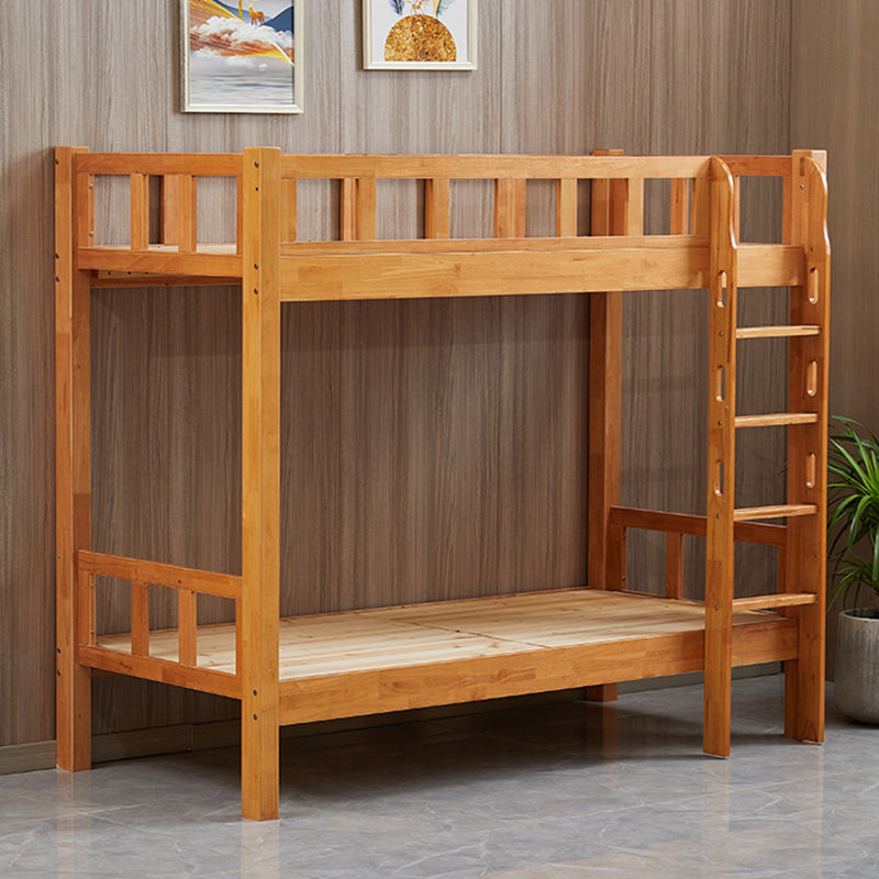 Mid-Century Modern Bunk Bed with Guardrail in Natural Solid Wood