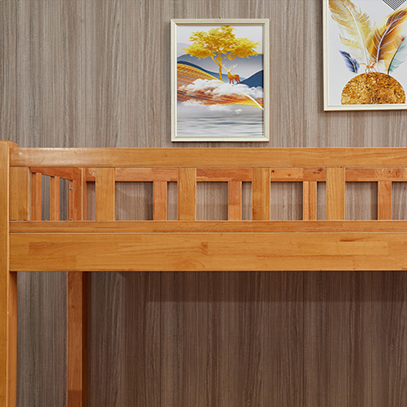 Mid-Century Modern Bunk Bed with Guardrail in Natural Solid Wood