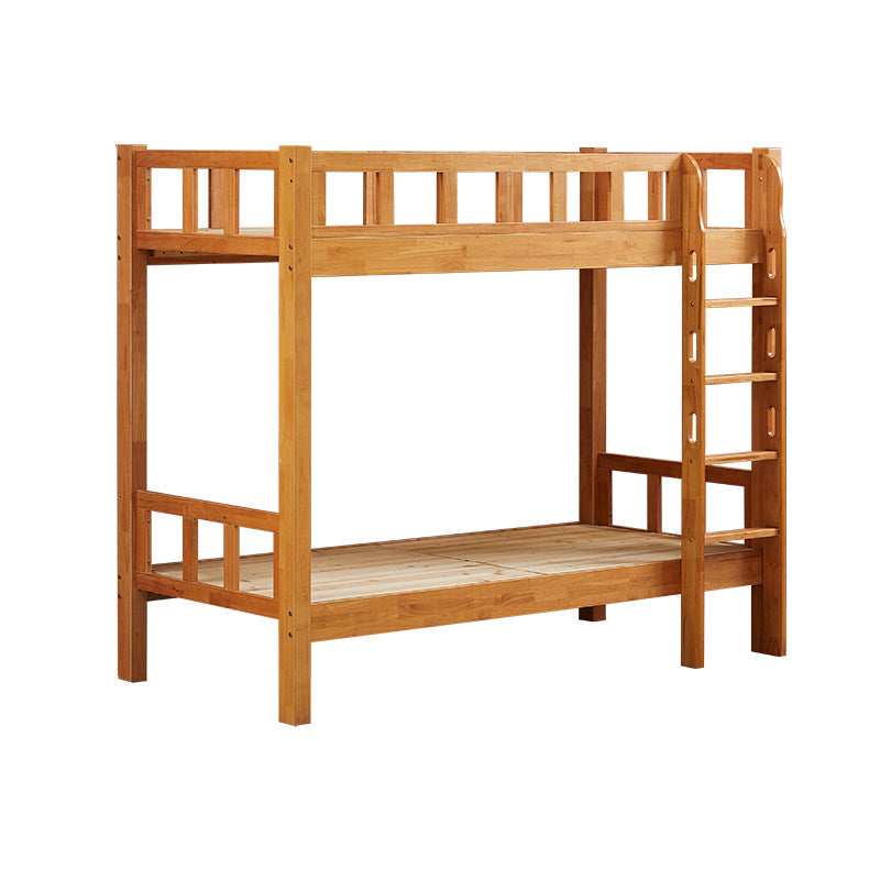 Mid-Century Modern Bunk Bed with Guardrail in Natural Solid Wood