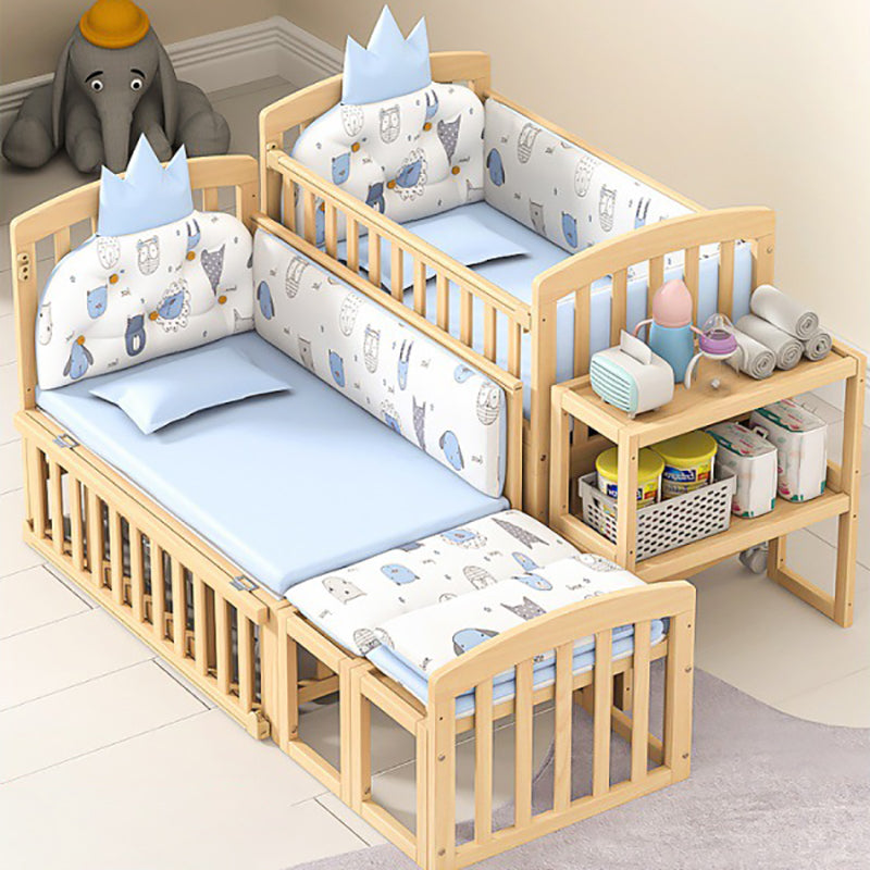 Modern Wood Baby Crib Pine Light Wood Nursery Crib with Storage