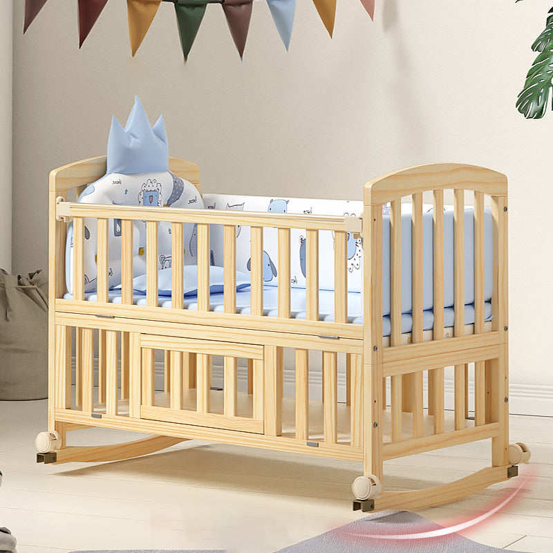 Modern Wood Baby Crib Pine Light Wood Nursery Crib with Storage