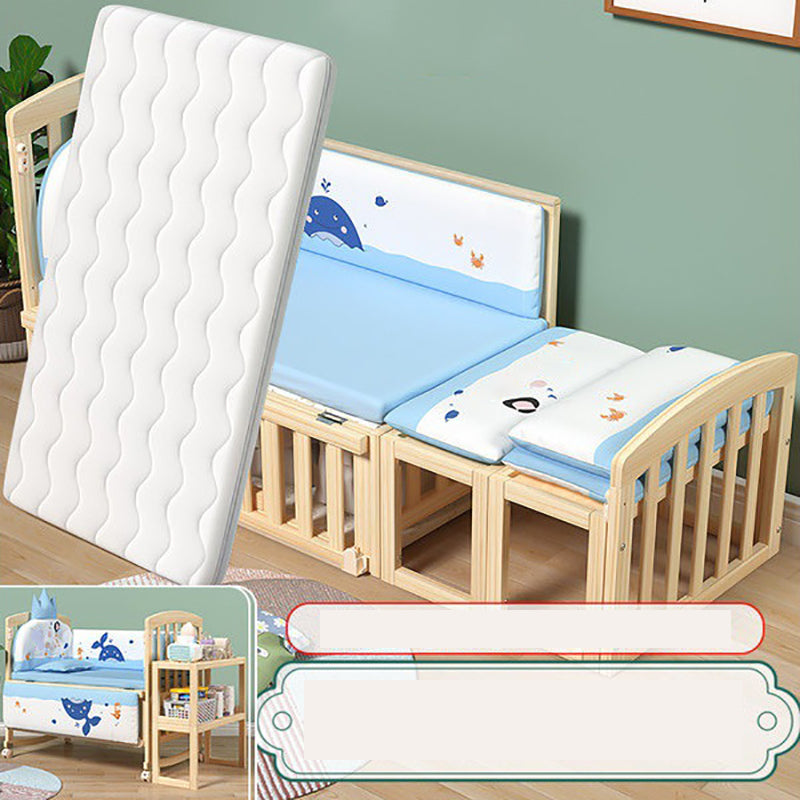 Modern Wood Baby Crib Pine Light Wood Nursery Crib with Storage