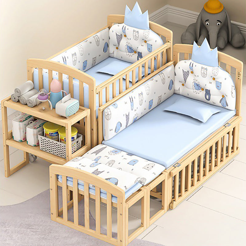 Modern Wood Baby Crib Pine Light Wood Nursery Crib with Storage