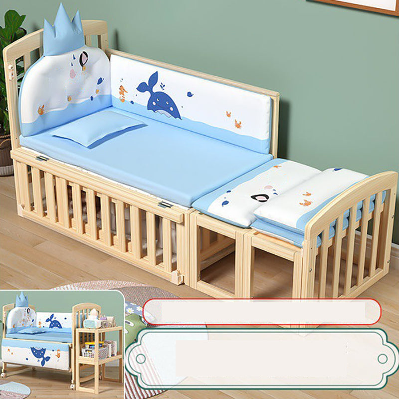 Modern Wood Baby Crib Pine Light Wood Nursery Crib with Storage