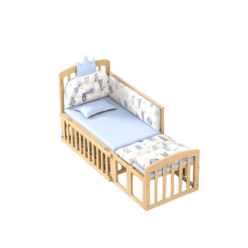 Modern Wood Baby Crib Pine Light Wood Nursery Crib with Storage