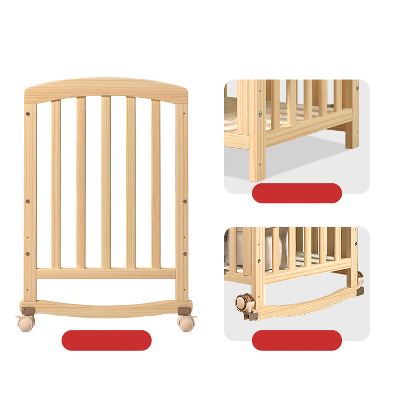 Modern Wood Baby Crib Pine Light Wood Nursery Crib with Storage