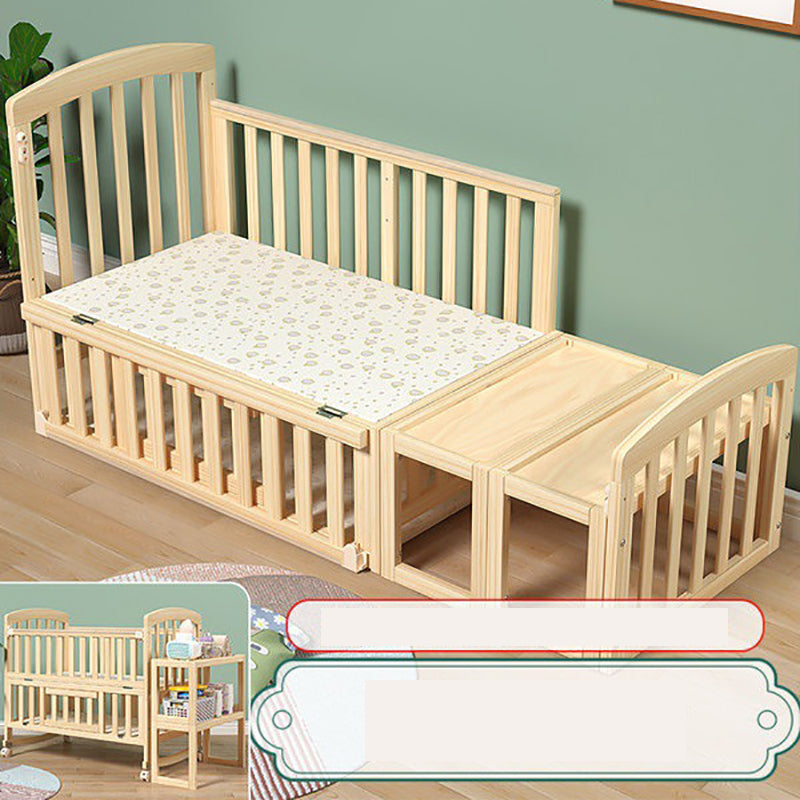 Modern Wood Baby Crib Pine Light Wood Nursery Crib with Storage