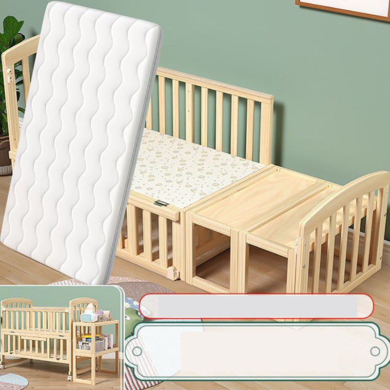 Modern Wood Baby Crib Pine Light Wood Nursery Crib with Storage