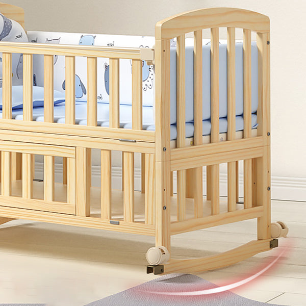 Modern Wood Baby Crib Pine Light Wood Nursery Crib with Storage