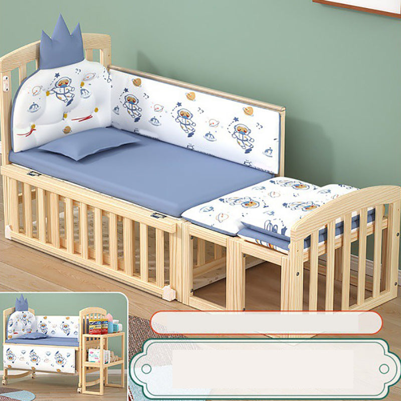 Modern Wood Baby Crib Pine Light Wood Nursery Crib with Storage