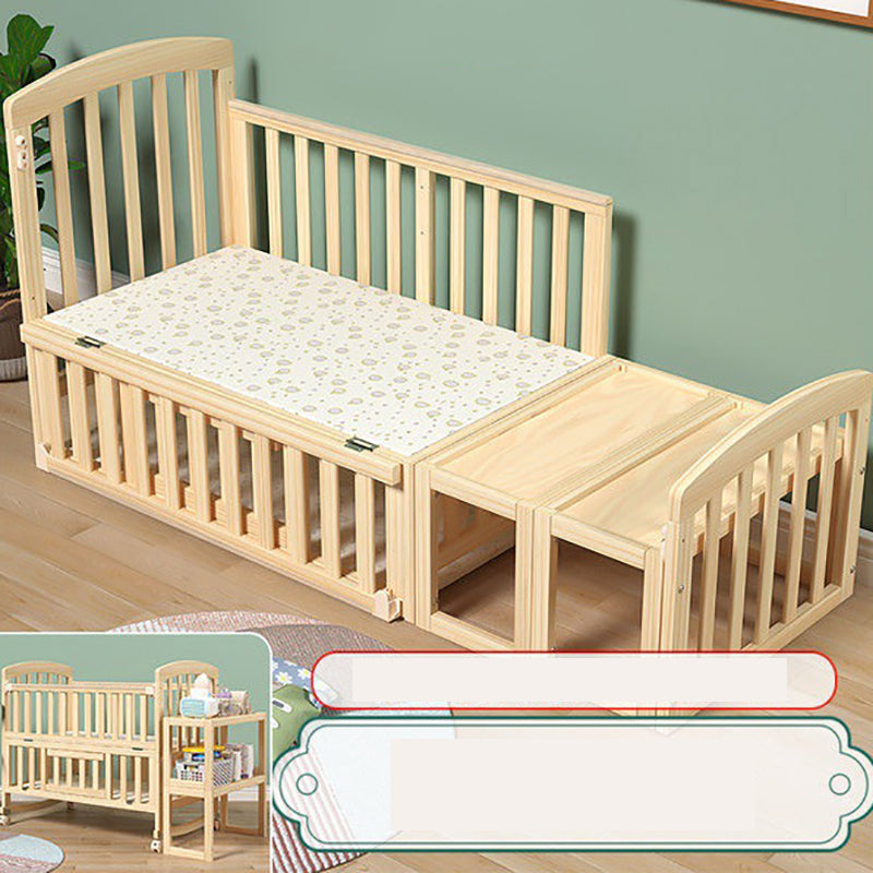 Modern Wood Baby Crib Pine Light Wood Nursery Crib with Storage