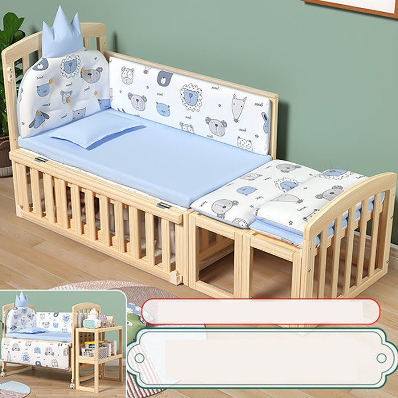 Modern Wood Baby Crib Pine Light Wood Nursery Crib with Storage