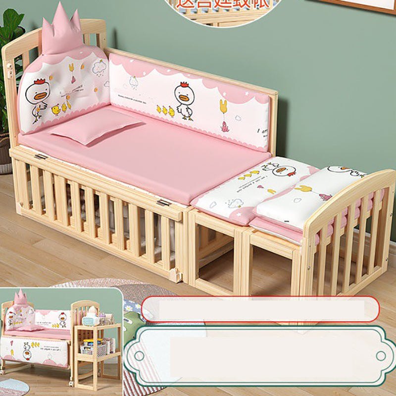 Modern Wood Baby Crib Pine Light Wood Nursery Crib with Storage