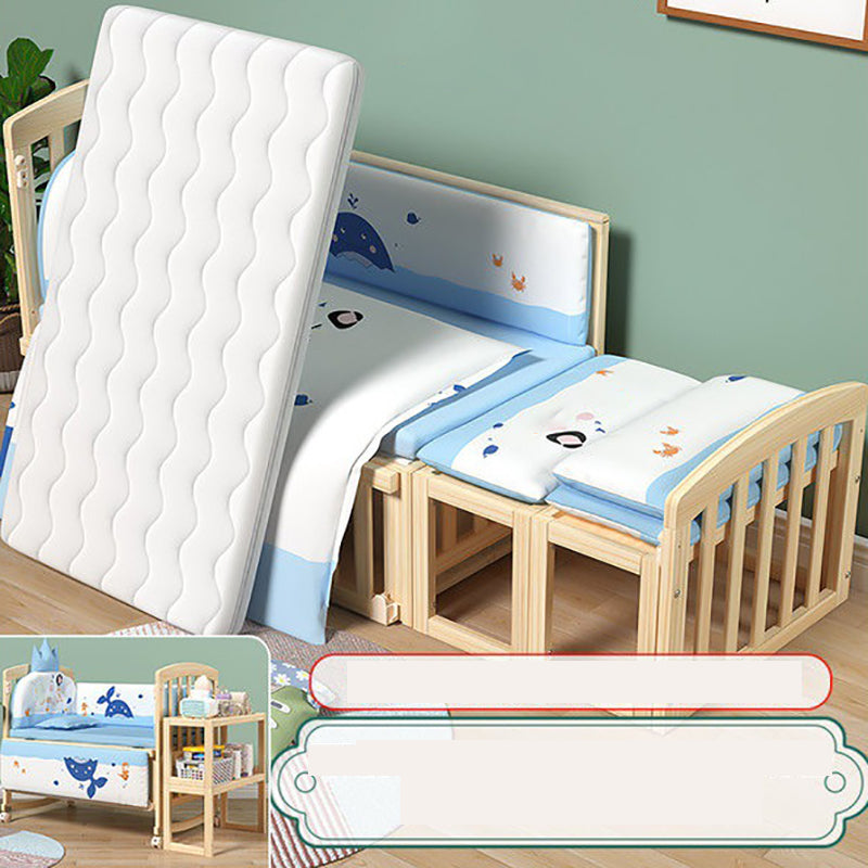 Modern Wood Baby Crib Pine Light Wood Nursery Crib with Storage