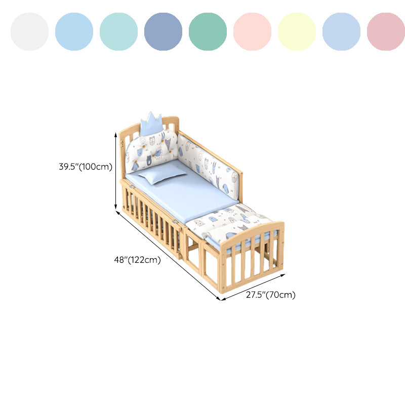 Modern Wood Baby Crib Pine Light Wood Nursery Crib with Storage