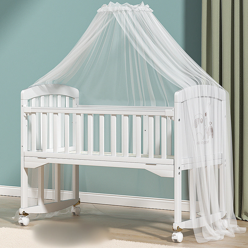 Solid Wood Toddler Bed with Guardrail Pine Kids Bed in White