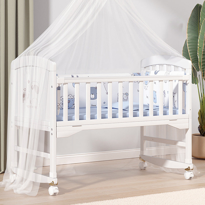 Solid Wood Toddler Bed with Guardrail Pine Kids Bed in White