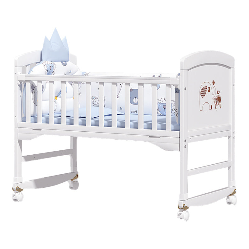 Solid Wood Toddler Bed with Guardrail Pine Kids Bed in White