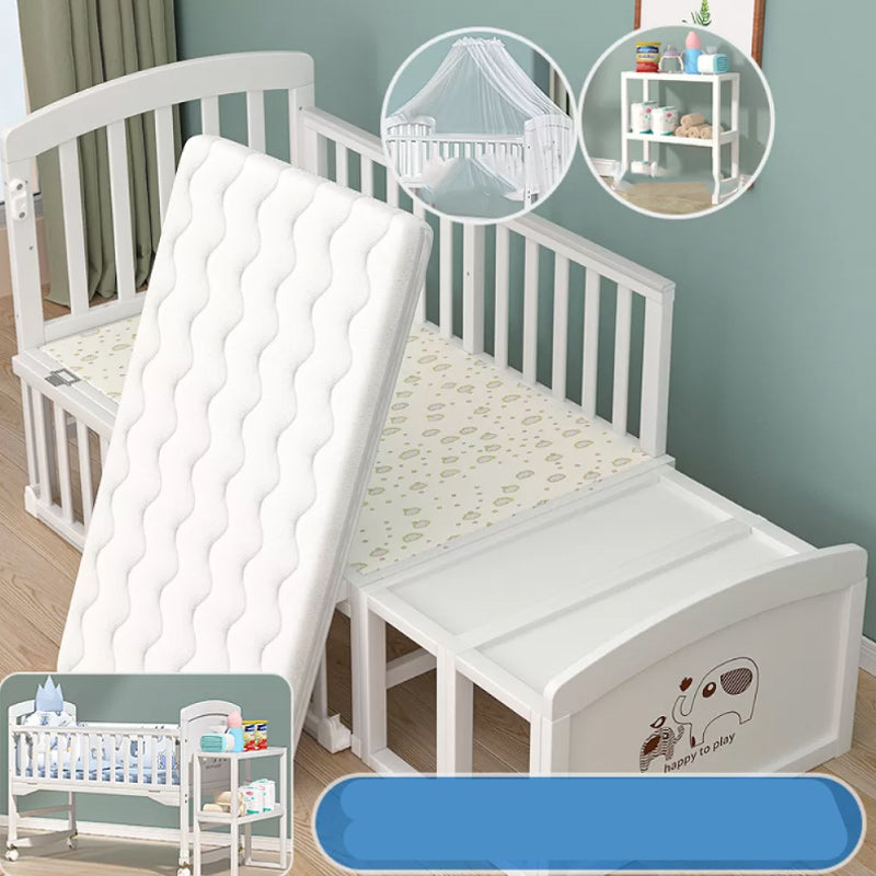 Solid Wood Toddler Bed with Guardrail Pine Kids Bed in White