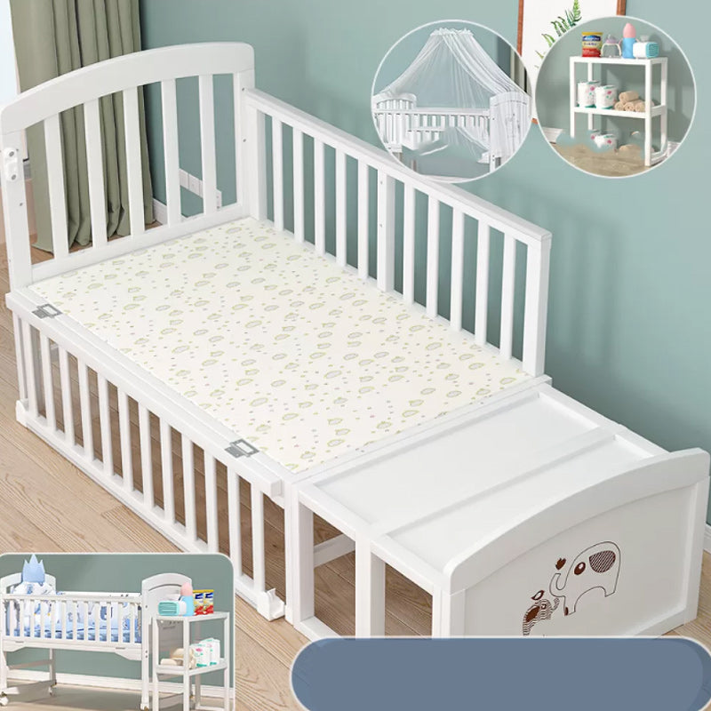 Solid Wood Toddler Bed with Guardrail Pine Kids Bed in White