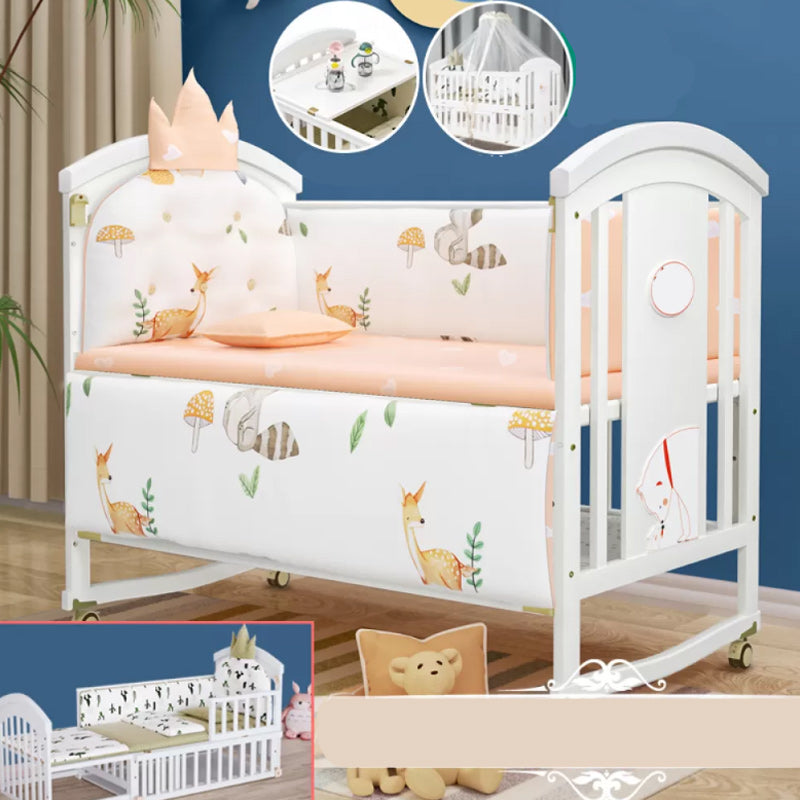 Convertible Baby Crib Wheels Wood Nursery Bed with Adjustable Height