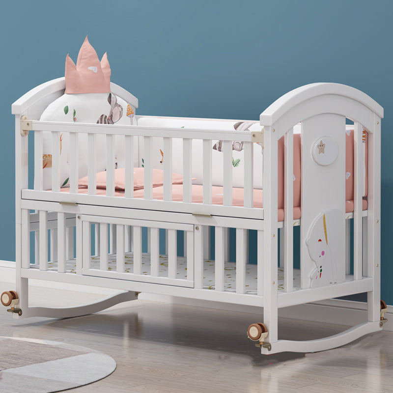 Convertible Baby Crib Wheels Wood Nursery Bed with Adjustable Height