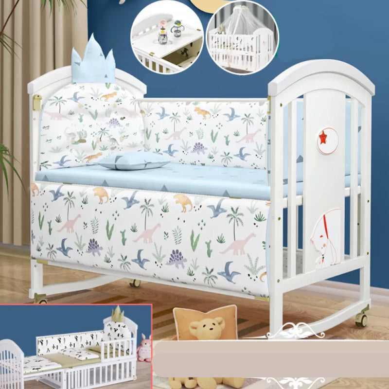 Convertible Baby Crib Wheels Wood Nursery Bed with Adjustable Height