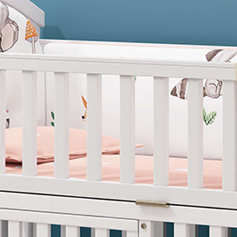 Convertible Baby Crib Wheels Wood Nursery Bed with Adjustable Height