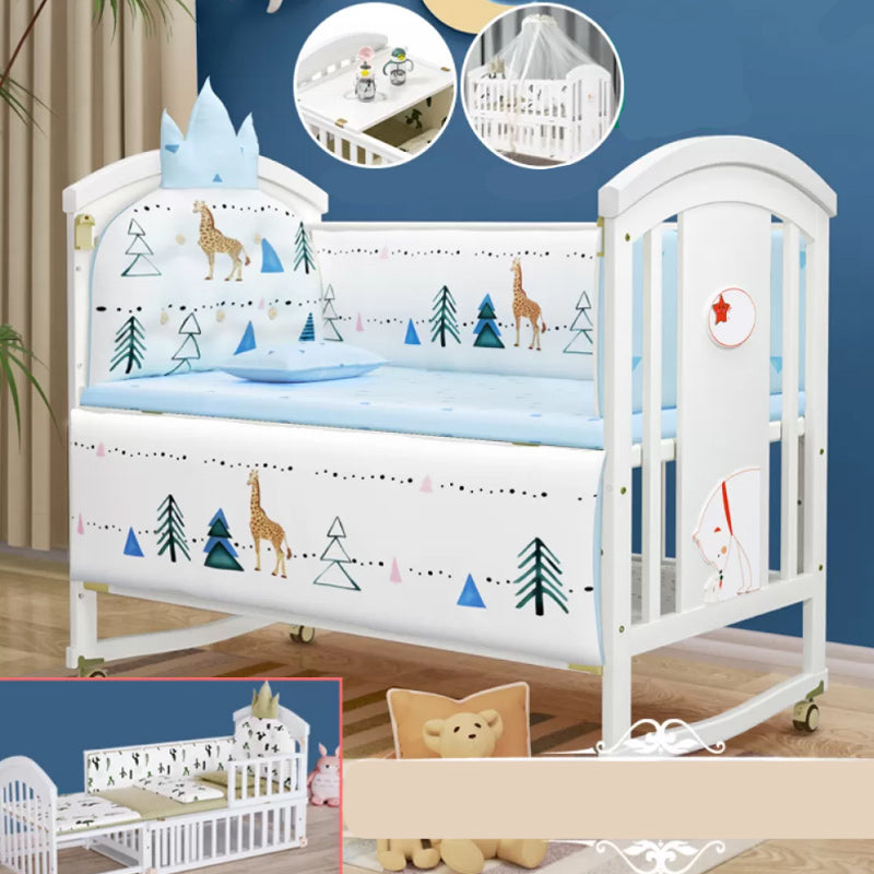 Convertible Baby Crib Wheels Wood Nursery Bed with Adjustable Height