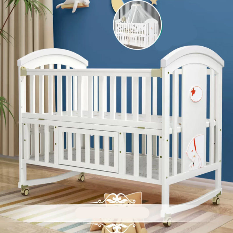 Convertible Baby Crib Wheels Wood Nursery Bed with Adjustable Height