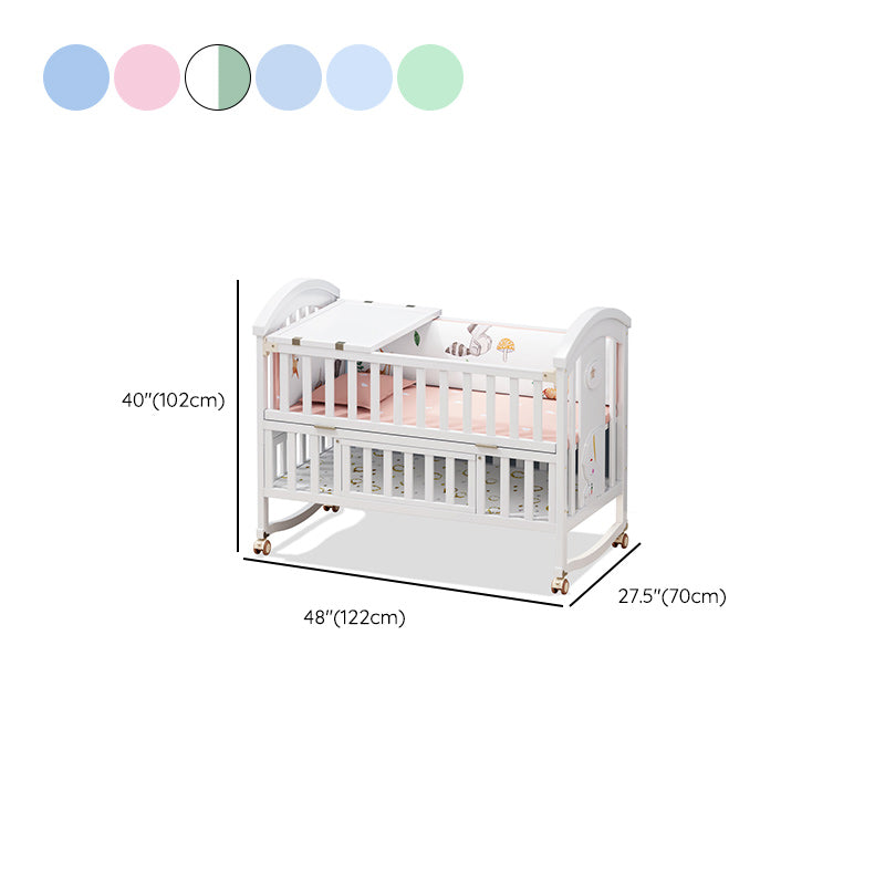 Convertible Baby Crib Wheels Wood Nursery Bed with Adjustable Height